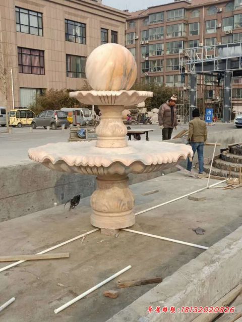 双层晚霞红风水球喷泉雕塑