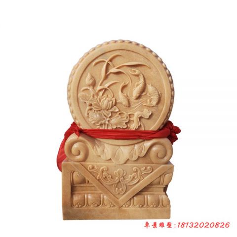 晚霞红莲花鲤鱼浮雕门墩