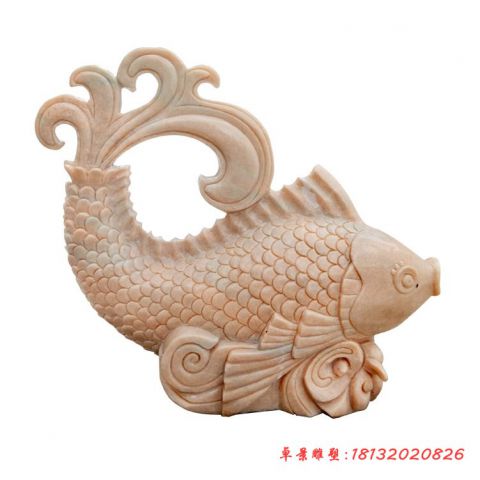 公园晚霞红动物鲤鱼石雕