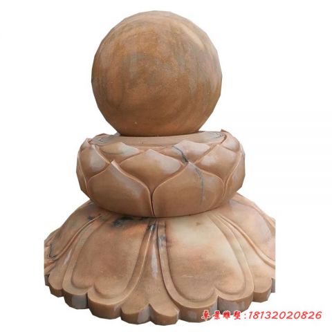 公园晚霞红莲花风水球石雕