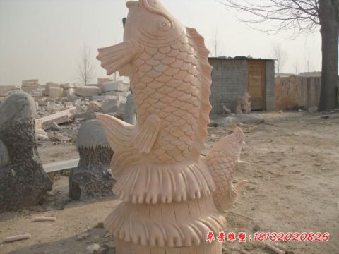 小区晚霞红喷水鱼石雕