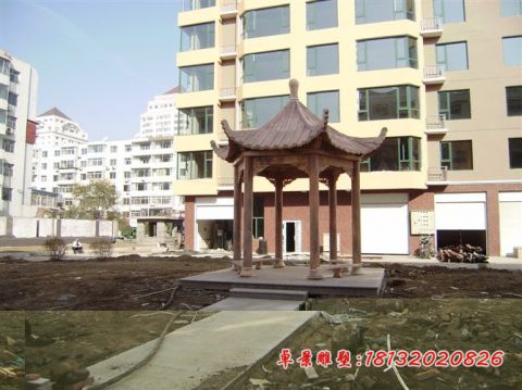 晚霞红小区六角亭子石雕