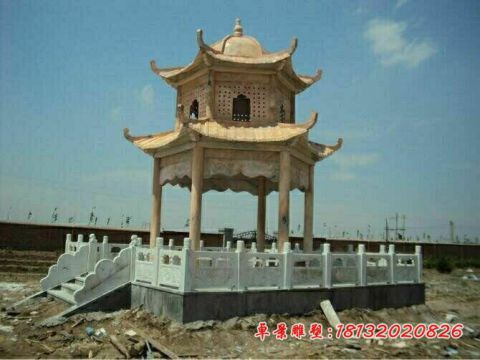 晚霞红双层圆顶石凉亭