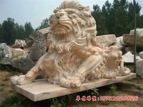 门前晚霞红西洋狮子石雕