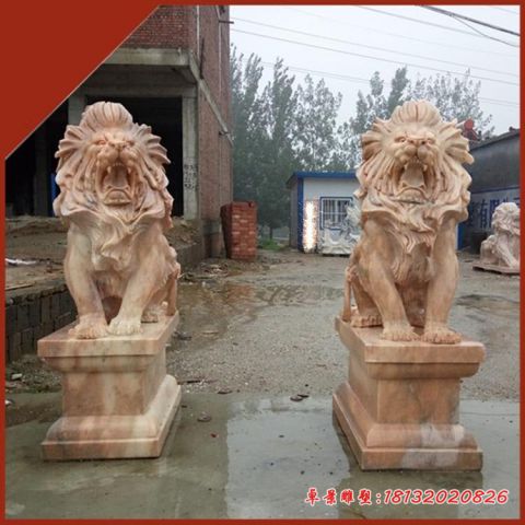 晚霞红坐式欧式石狮子