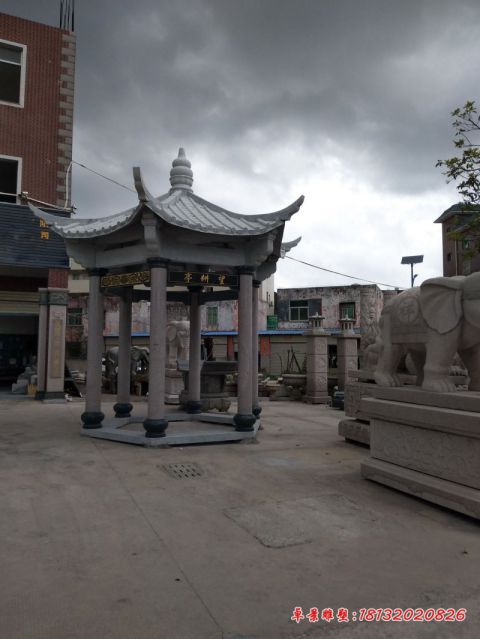 小区大理石六角石雕凉亭