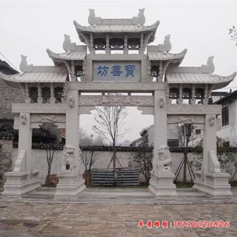 乡村大理石三门五楼石牌坊