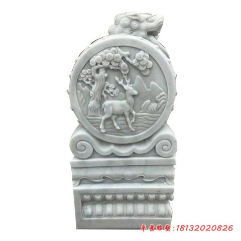 庭院梅花鹿松树浮雕石门墩