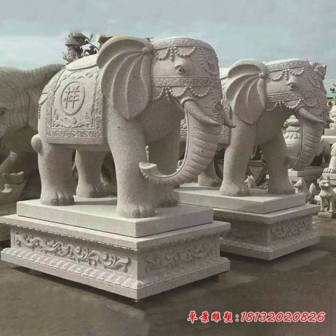 门前大理石吉祥如意大象石雕
