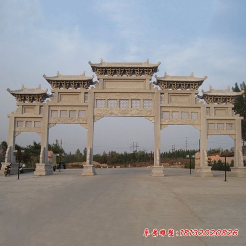 景区大理石五门五楼牌坊石雕