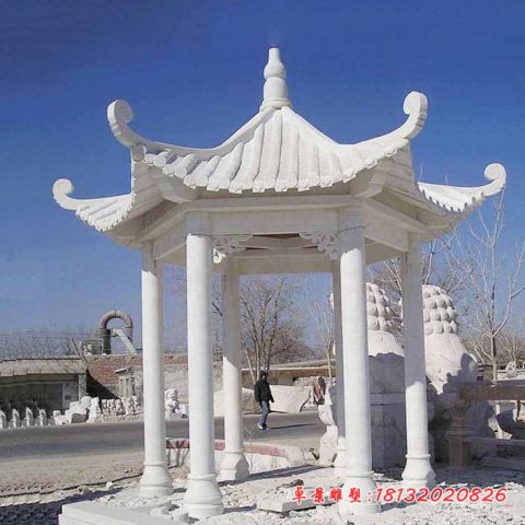 园林汉白玉六角凉亭石雕