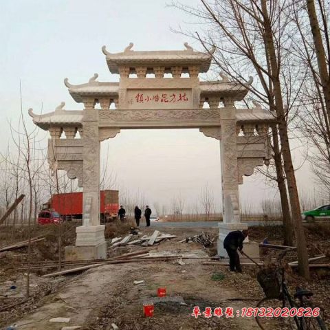 乡镇一门五楼牌坊石雕