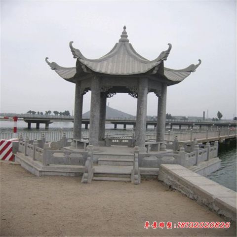 景区仿古六角凉亭石雕
