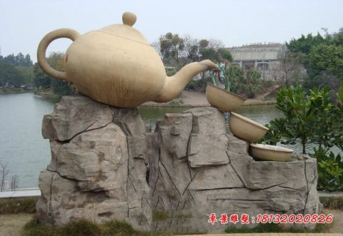 公园流水景观茶壶茶杯石雕