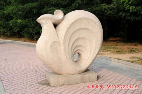 公园动物抽象公鸡石雕