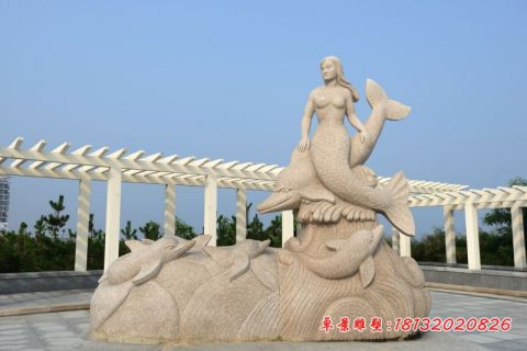 景区美人鱼海豚石雕