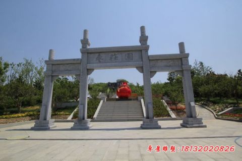 公园三门冲天牌坊石雕