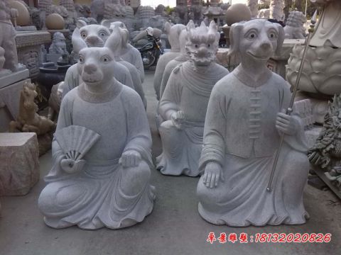 公园兽首人身十二生肖动物石雕