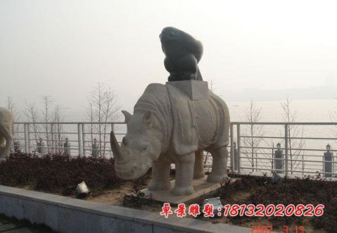 大理石公园动物犀牛石雕