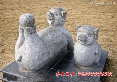 公园动物大理石母子猪石雕