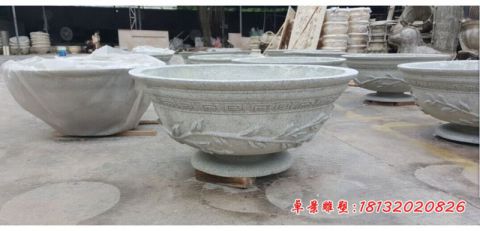 公园大理石植物浮雕石水缸