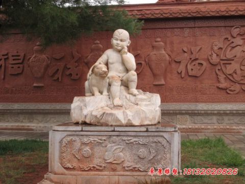 十二生肖动物和儿童石雕