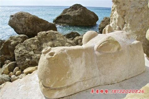 海边景观河马石雕