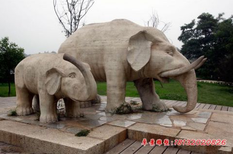 大理石动物母子大象石雕