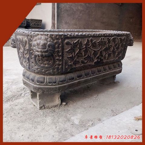 缠枝纹浮雕仿古石水缸