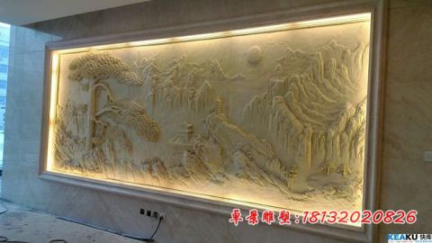 大理石迎客松石浮雕