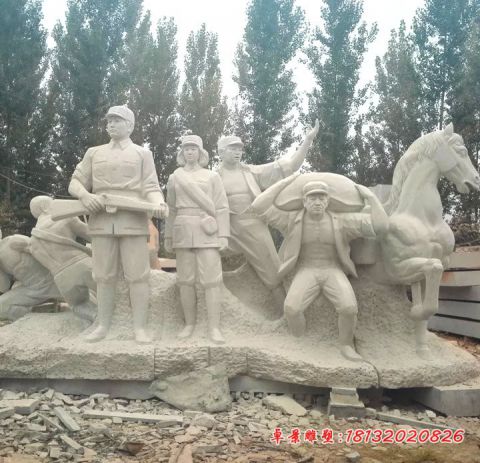 景区人物八路军打仗石雕