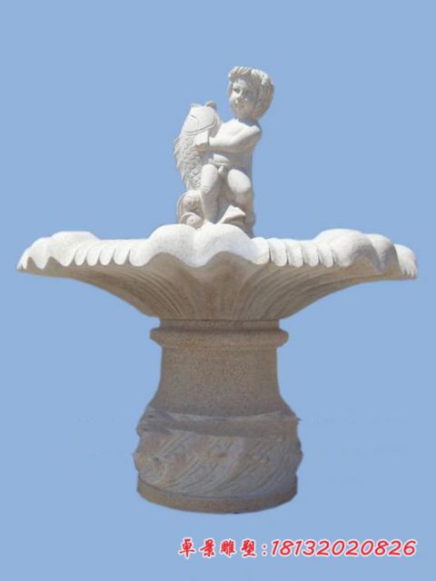 西方儿童鲤鱼喷泉石雕