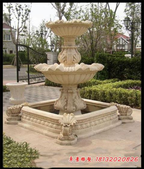 别墅欧式双层喷泉