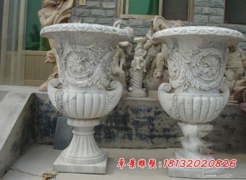 公园欧式草白玉花盆石雕