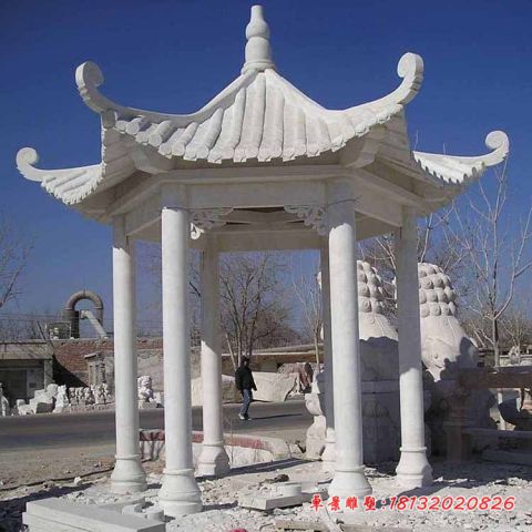 园林草白玉六角石凉亭
