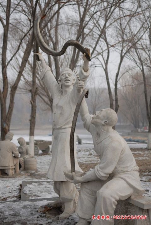 公园吃拉面人物石雕