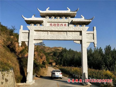 村口一门三楼牌坊石雕