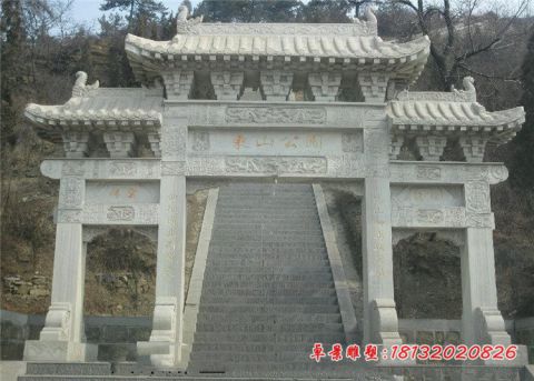 公园大理石三门三楼石牌坊