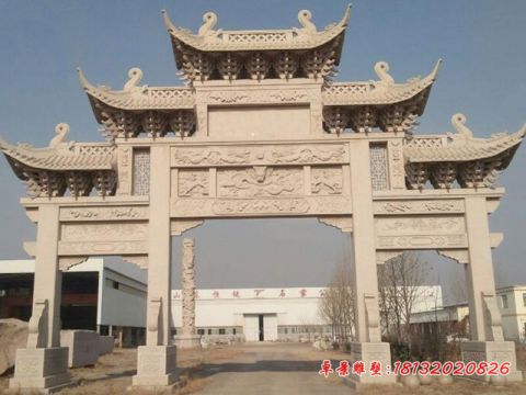 企业大理石三门五楼牌坊石雕