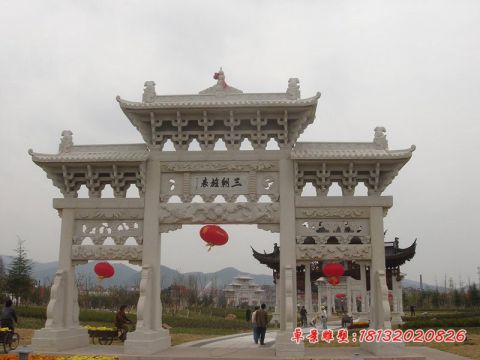 景区大理石三门三楼石牌坊