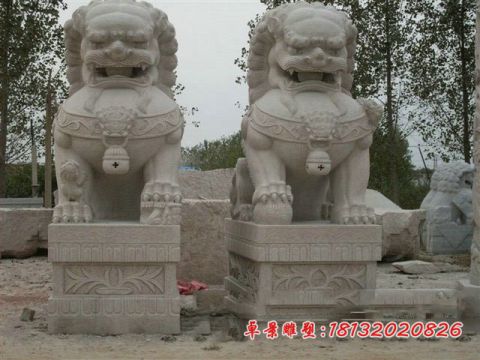 大理石门前看门北京狮子石雕