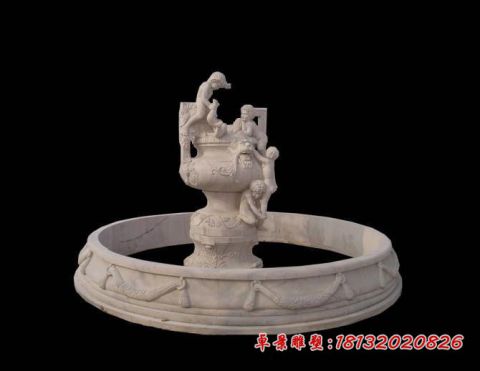 大理石西方儿童石雕喷泉
