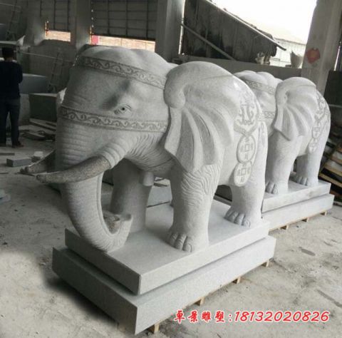 门前大理石招财进宝石大象