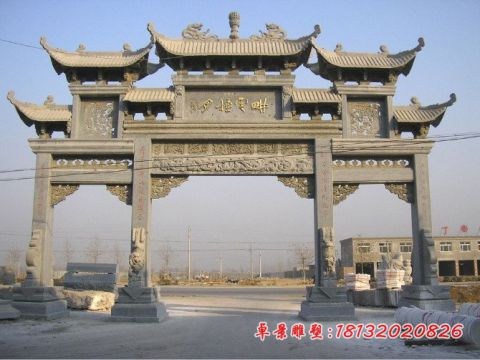 大理石三门七楼牌坊