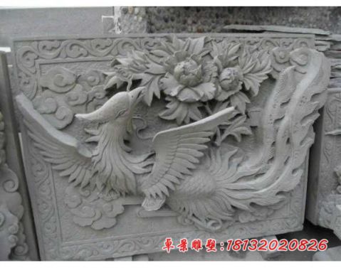 青石仿古凤凰牡丹石浮雕