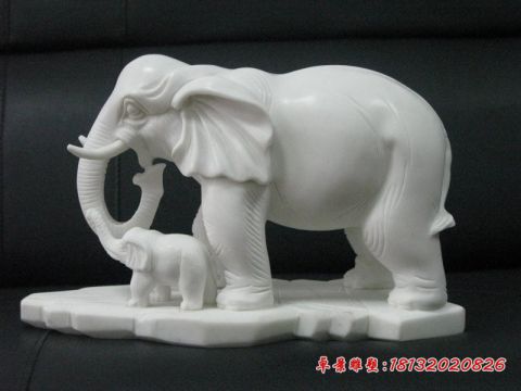 汉白玉动物母子大象石雕