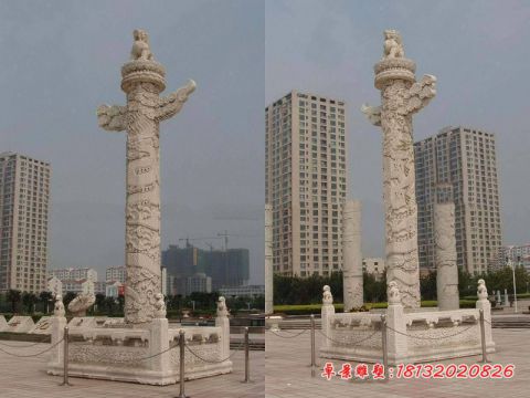 广场大理石华表盘龙柱石雕