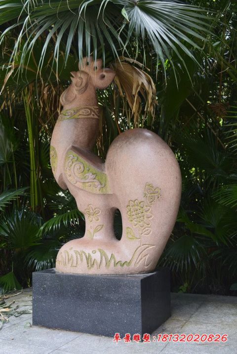 公园动物抽象大理石公鸡石雕