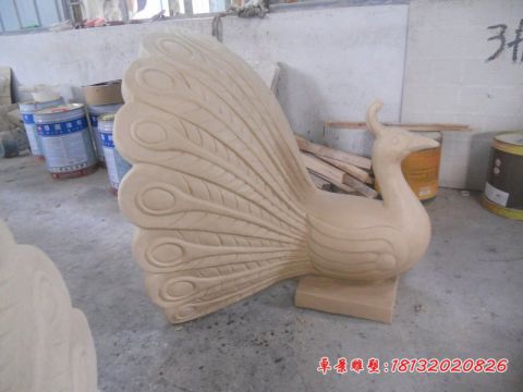公园动物抽象孔雀开屏石雕