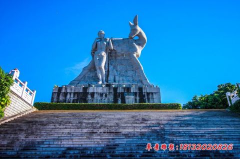 广场景观女孩和鹿石雕